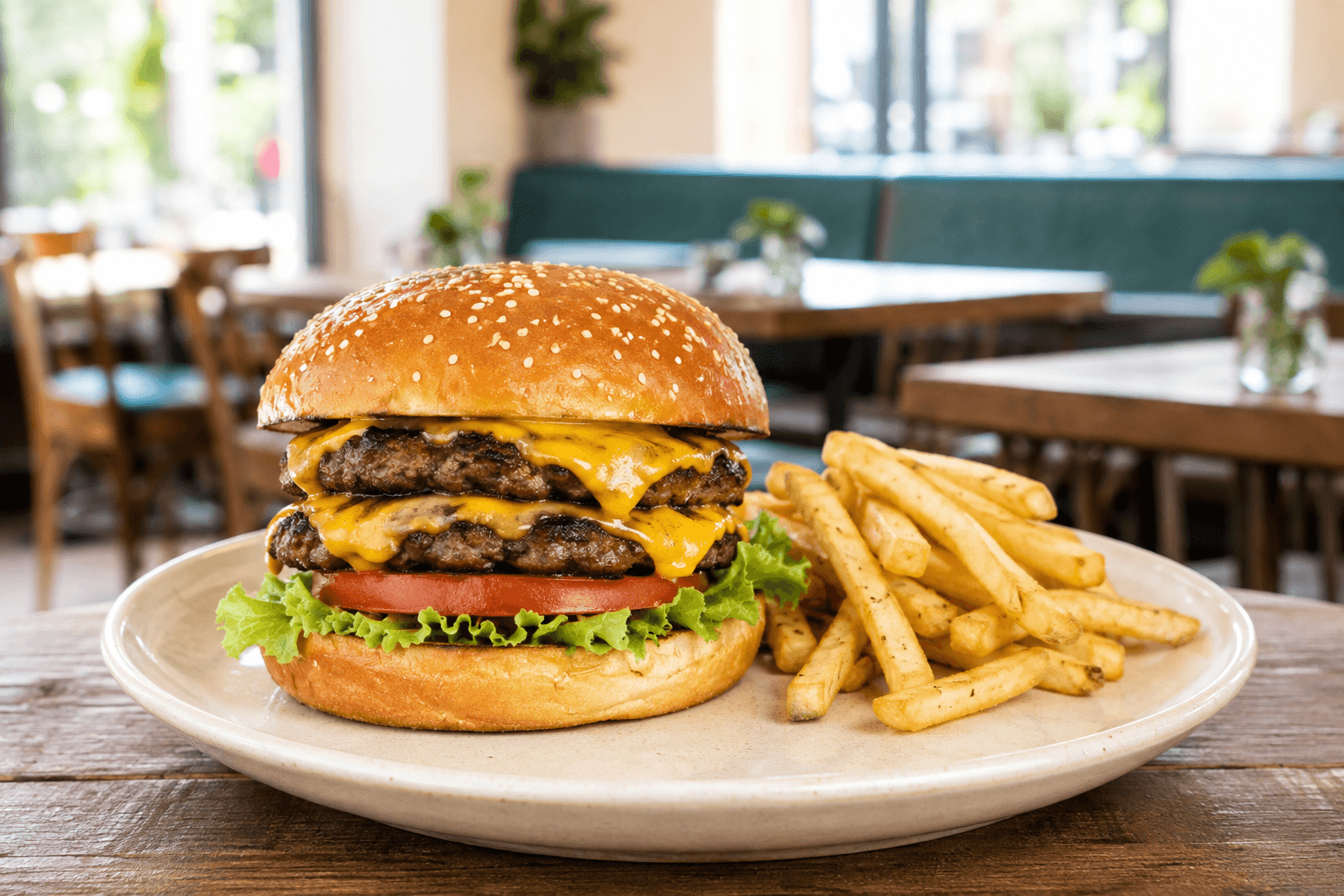 burger restaurant food and service setting