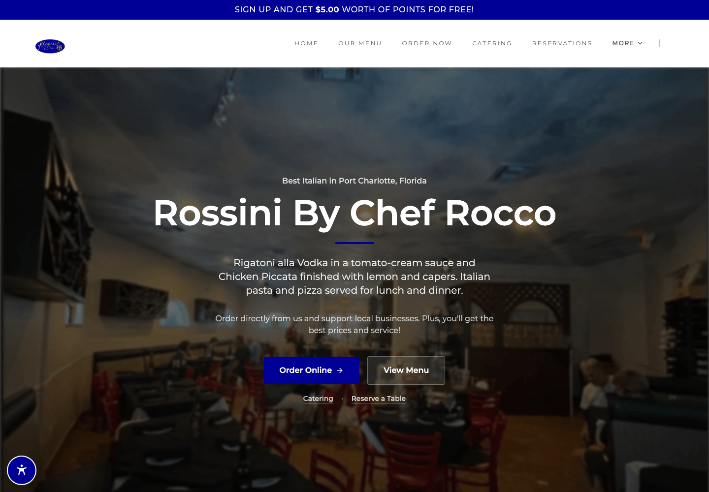 Rossini By Chef Rocco actual desktop website on a MacBook Pro