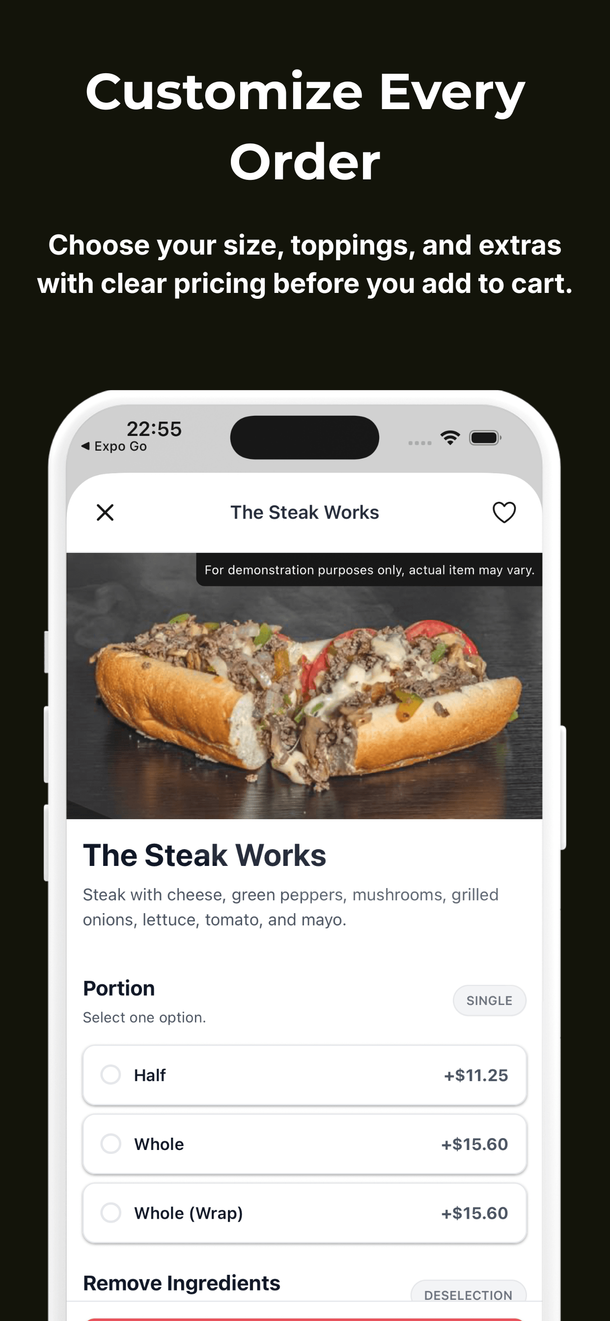 Customizing a sandwich in the Seminole iPhone app