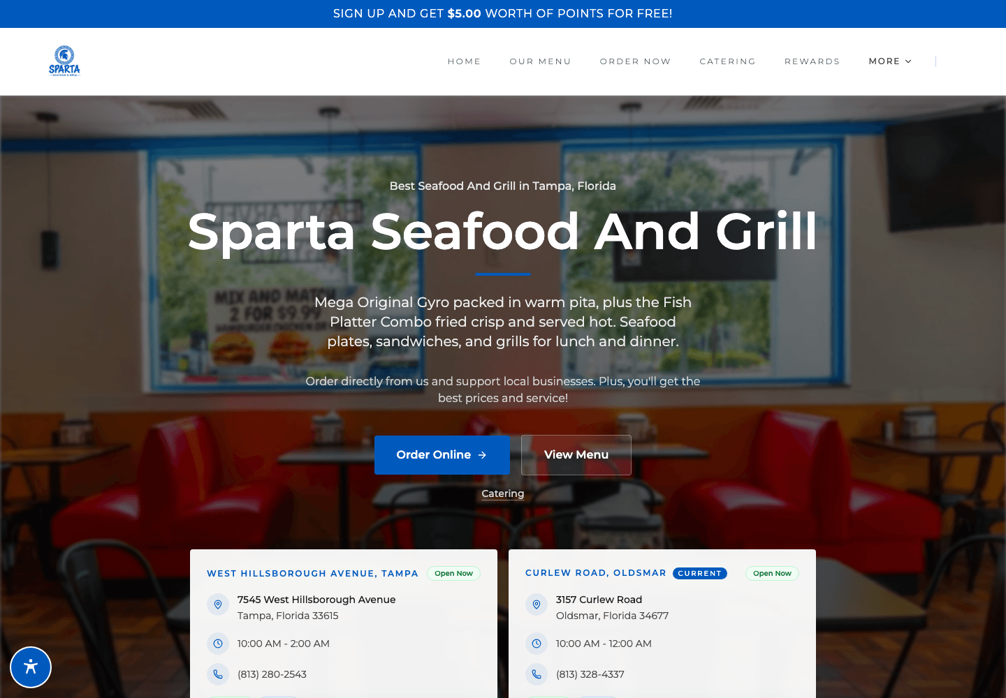 Sparta Seafood And Grill actual desktop website on a MacBook Pro