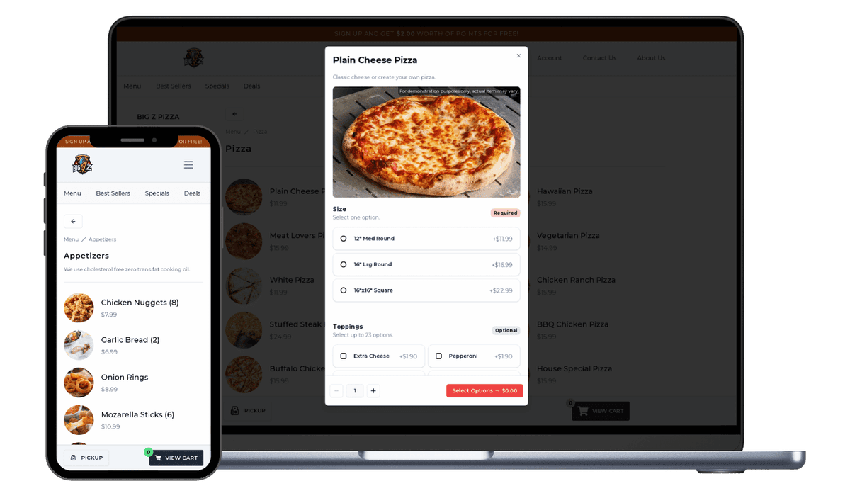 Responsive restaurant website on different devices