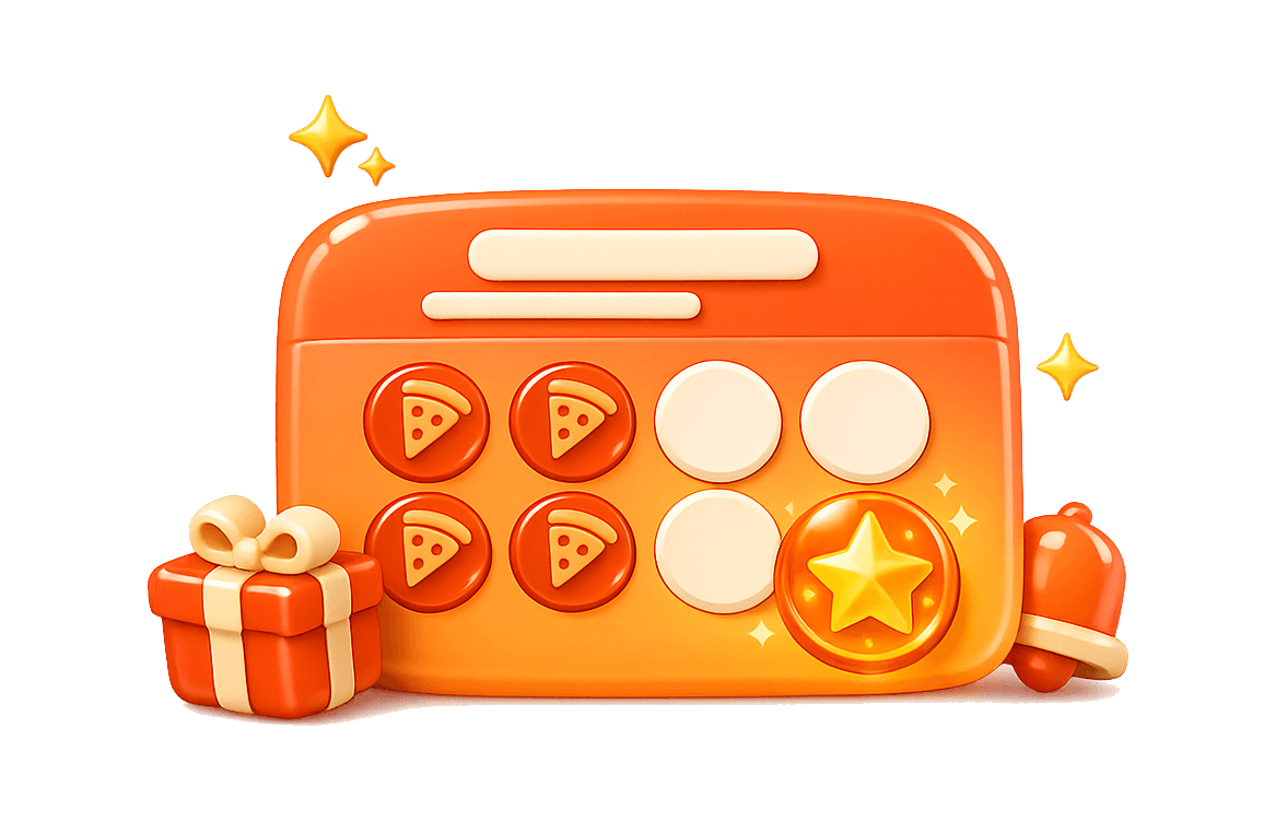 Digital stamp card in Dinevate online ordering — collect stamps per order and unlock a reward