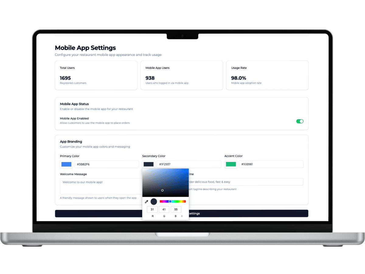 Dashboard to customize your app