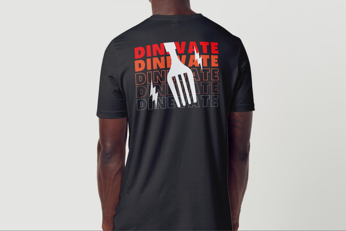 A man wears Dinevate Tshirt